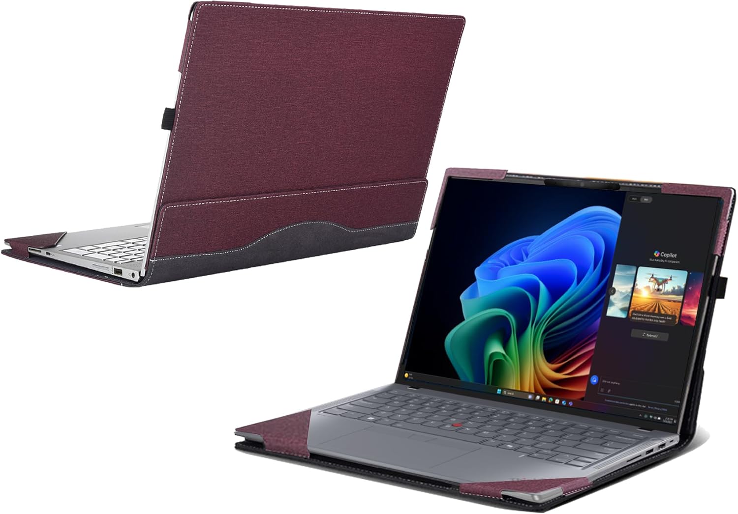 Laptop Case for Lenovo ThinkPad T14 Gen 6 (AMD) Laptop [not Compatible with Any Other Model] ， 2 in 1 PU Leather Inside Pocket Cover (Wine red)