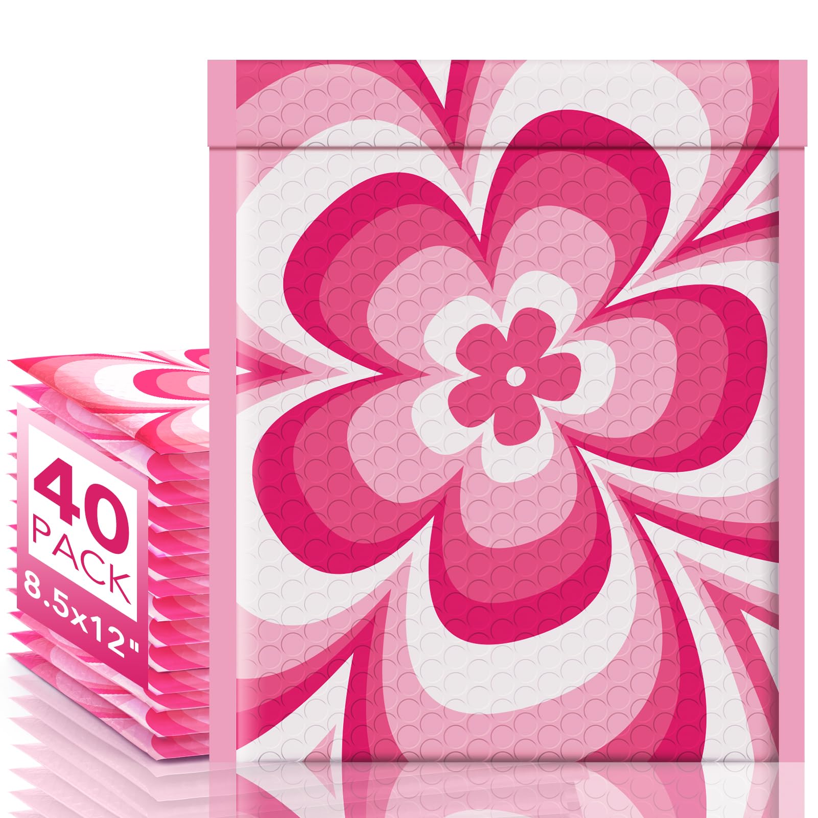 Metronic Bubble Mailers 8.5x12 Inch 40 Pack Usable Size 8.5x11" Rose flowers Style, Waterproof Mailer Padded Envelopes Self Seal, Cushioning Mailer