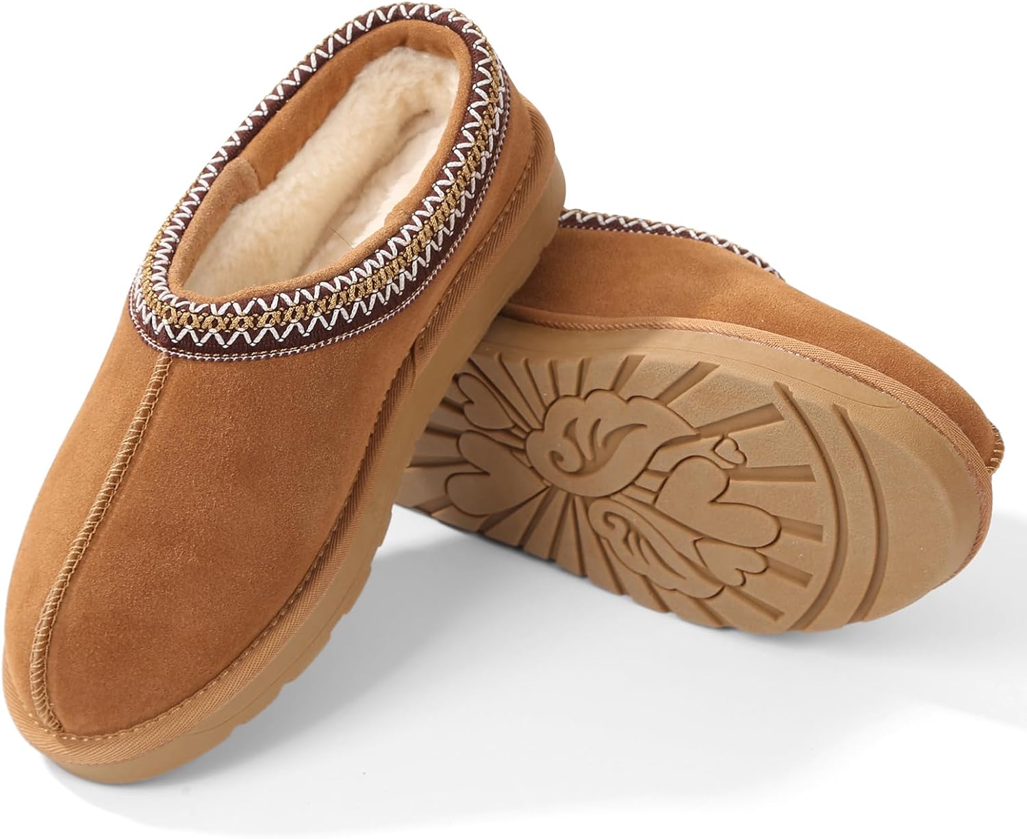 Women's Suede Slippers-Platform Slippers for Women Fuzzy Cozy Indoor Outdoor Mini Boots Chestnut