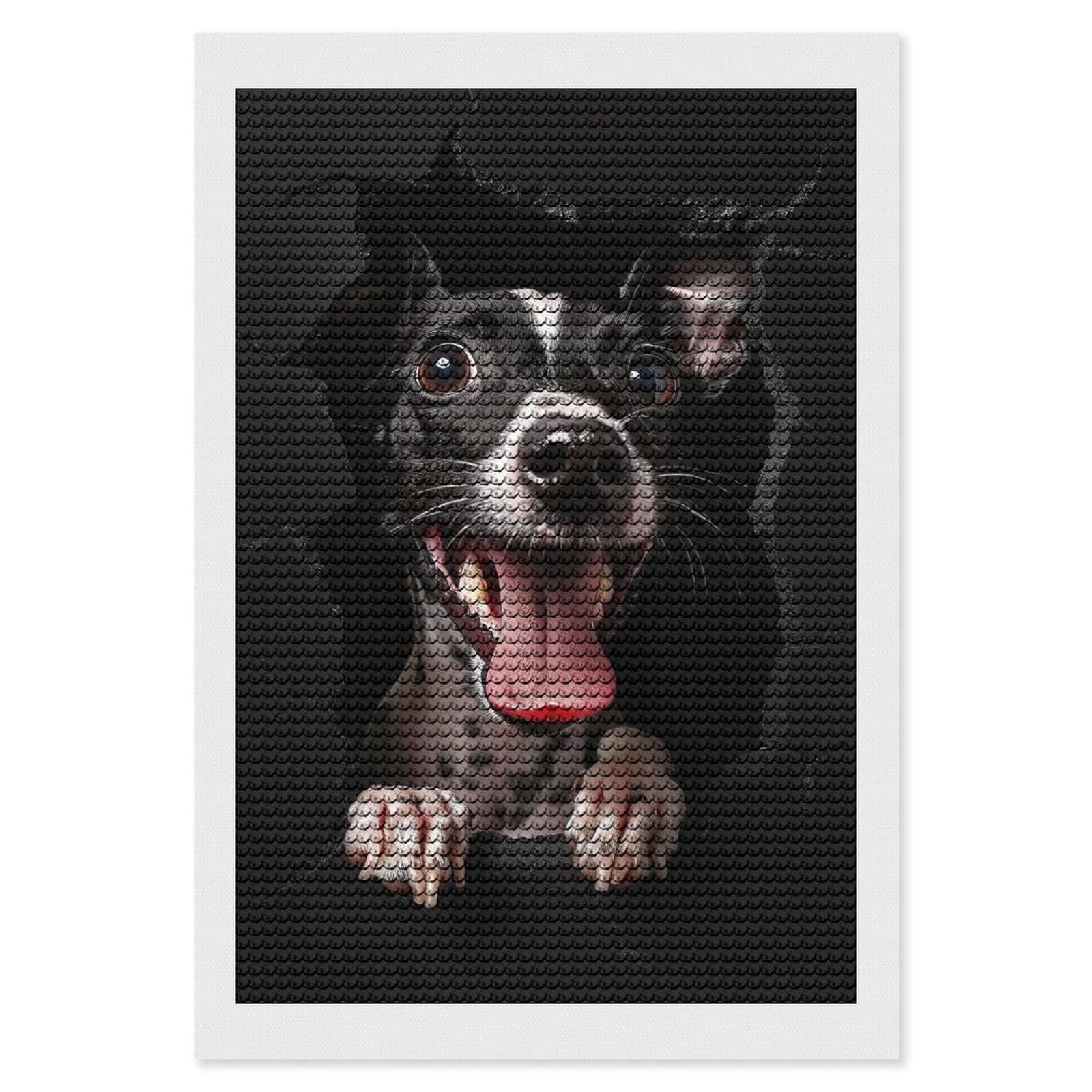 Junmoney Italian Greyhound Diamond Art Kit 8"x12", Holiday Gift Idea, for Women, Easy Handmade Project, Vintage Style Decor, Printed Canvas