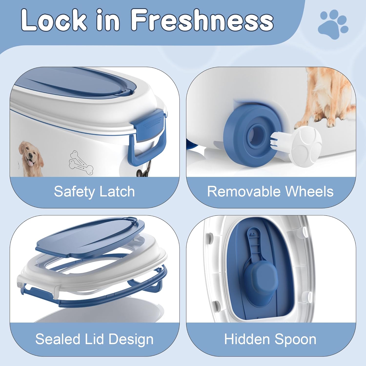 Pet Food Storage Container with Scoop & Slow Feeder Bowl – 40LB Large Capacity Dog Cat Food Dispenser, Durable Resin Dry Kibble Keep Food Fresh Organizer for Dogs Cats Birds, Blue
