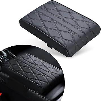 Tesnaao Pack-1 Car Armrest Box Booster Pad, 12.5" x 8.6" x 1.9" Memory Foam Leather Relieve Elbow Pressure Cushion, 3D Diamond Lattice Non-Slip Breathable Protection, Universal for Cars Black