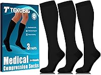 TEKUBIG 3 Pairs 20-30mmHg Compression Socks Knee High for Women Men - Graduated Support for Running, Travel, Nurses (150 chars max)