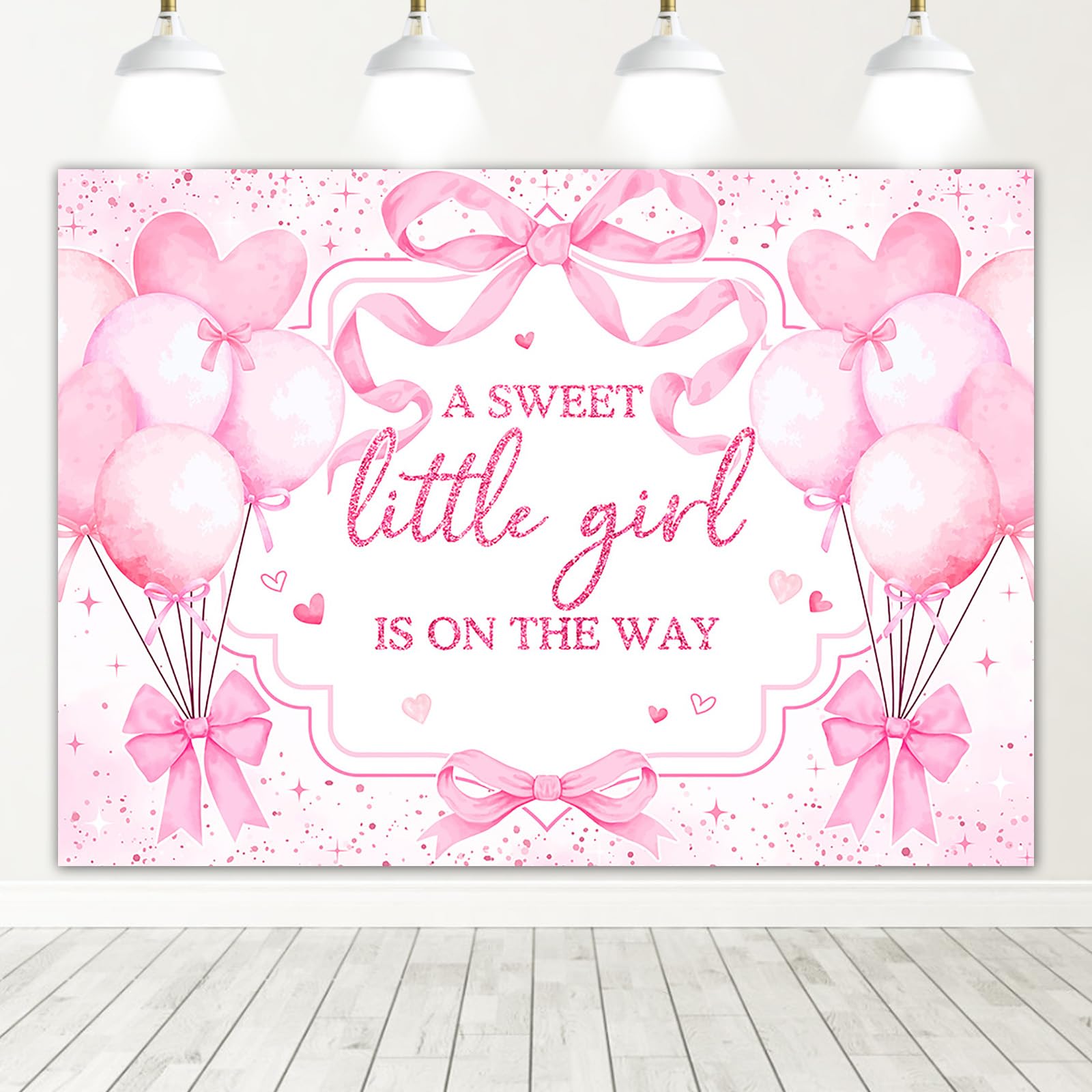 Mocsicka Pink Bow Baby Shower Backdrop Bow Girls Baby Shower Background A Sweet Little Girl is on The Way Party Decorations Photo Booth Props (7x5ft)