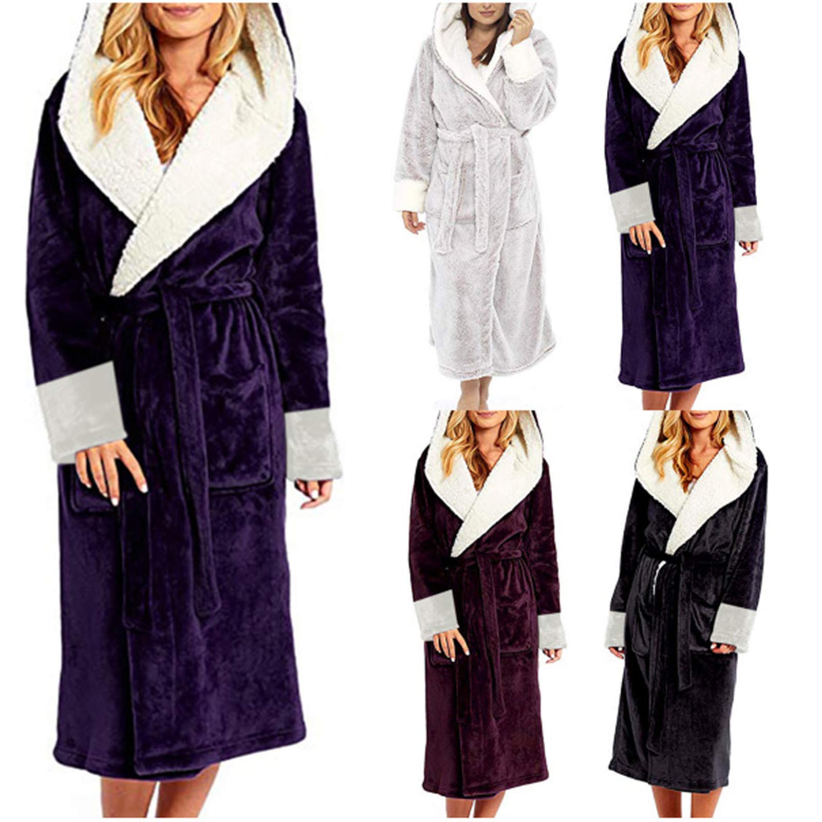 Robe De Chambre Femme Polaire Longue Grande Taille Ultra Doux Confortable Peignoir Femme A Capuche Eponge Peluche