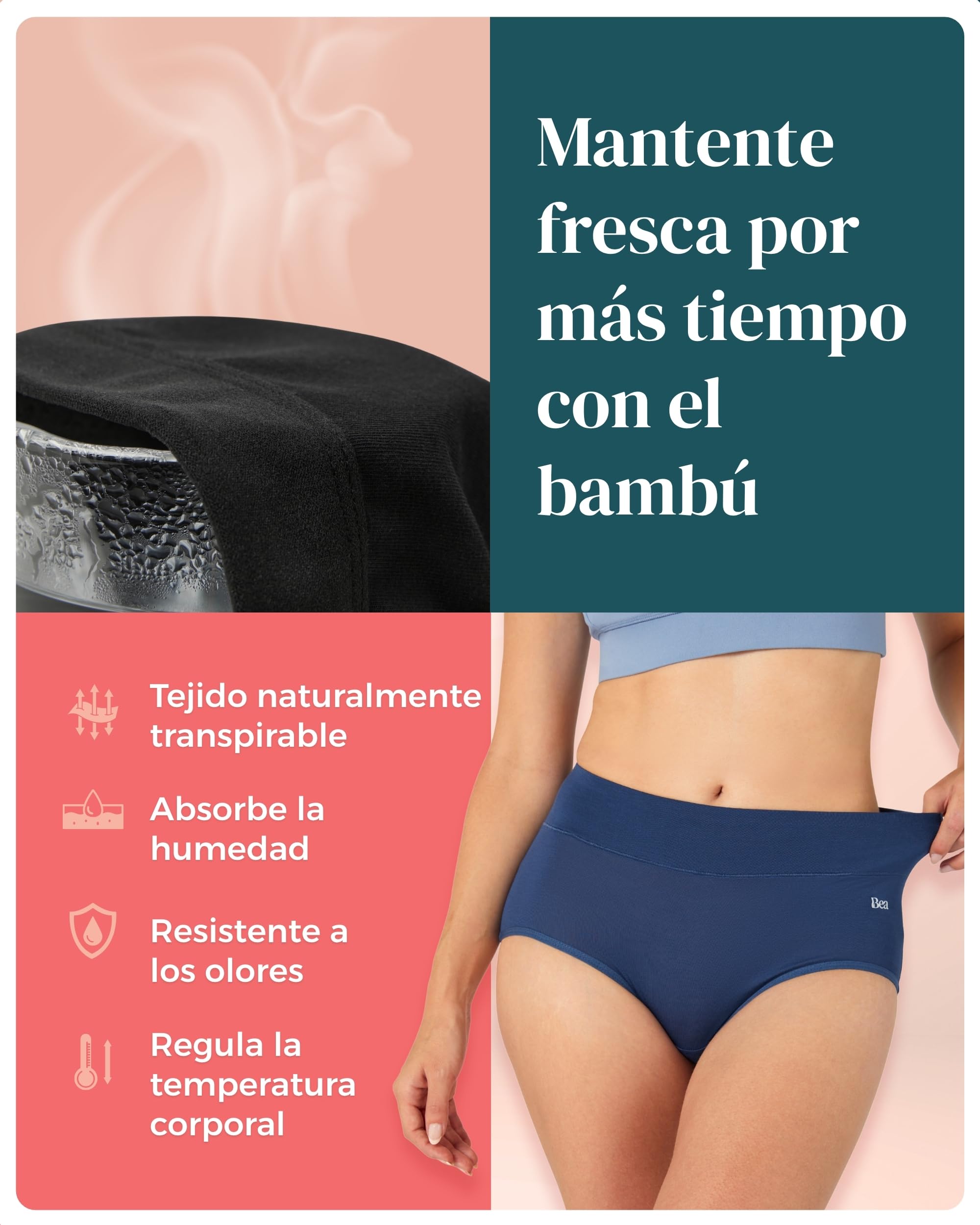 BEA Pack de 6 Bragas Altas de Mujer de Bambú - Braga Faja Reductora Supersuave, Transpirable y con Ligero Efecto Moldeador del Abdomen