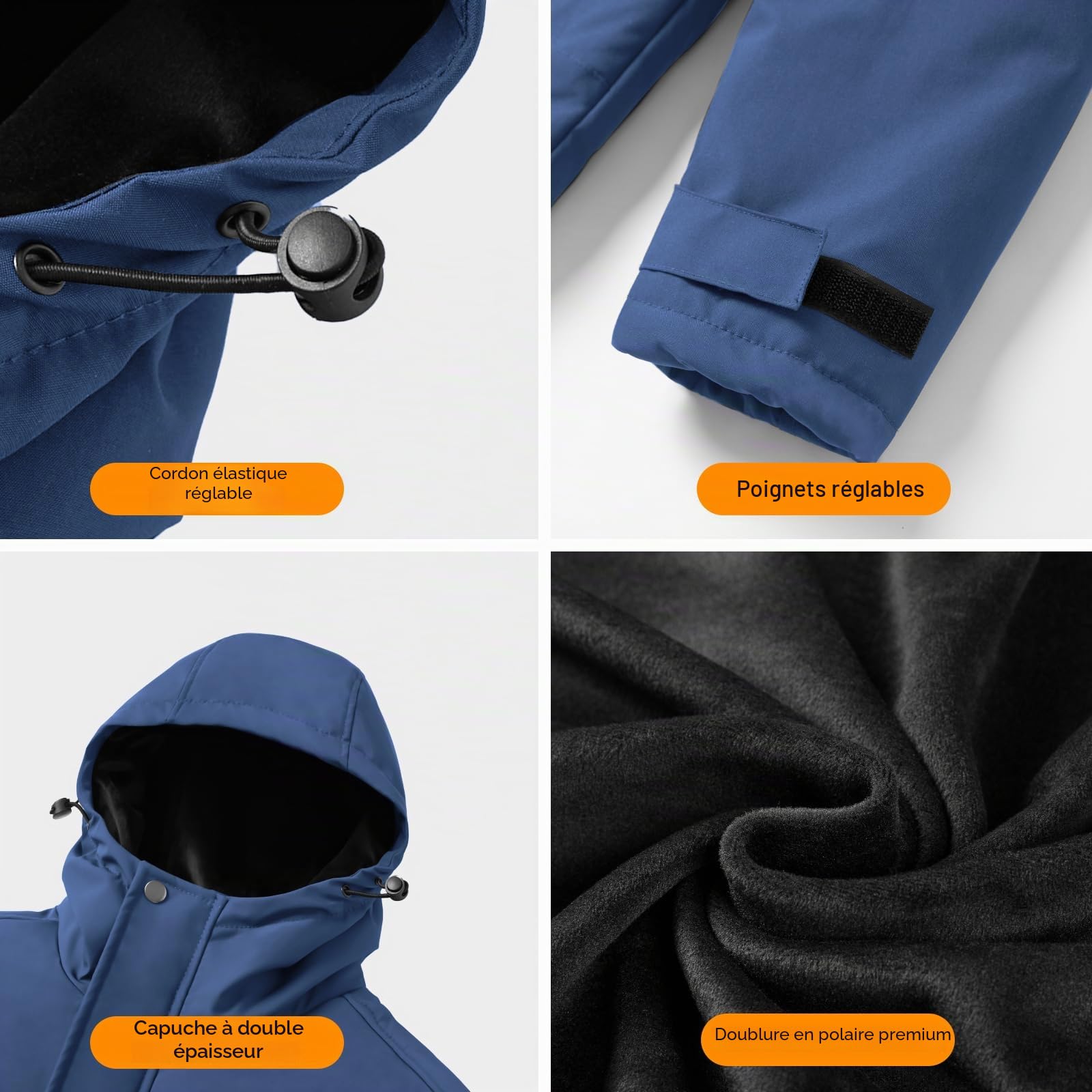 Veste Chauffante Homme avec Doublure en Polaire, Blouson Chauffant avec Batterie Externe 7,4V 12000mAh, Veste Imperméable Coupe-vent 6 Zones Chauffantes 3 Niveaux pour Ski Randonnée Camping