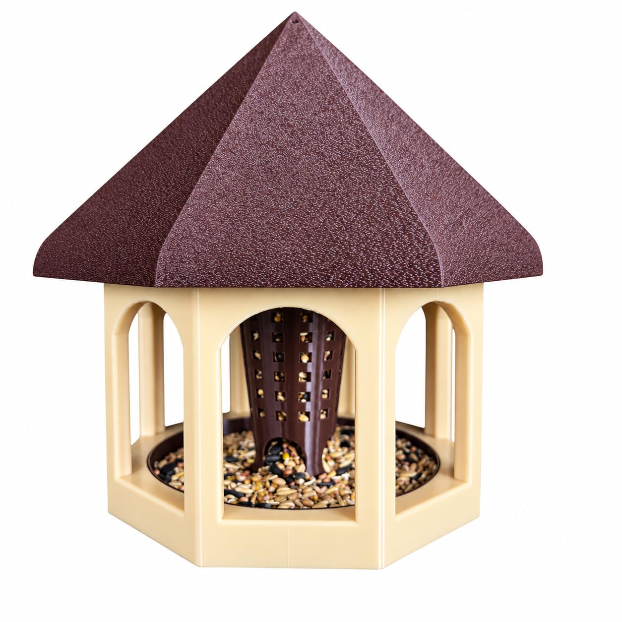Vogelfutterhaus Pavillon – Vogelfutterspender zum Aufhängen & Anschrauben – herausnehmbarer Futterspender – abnehmbares Dach – für Wildvögel