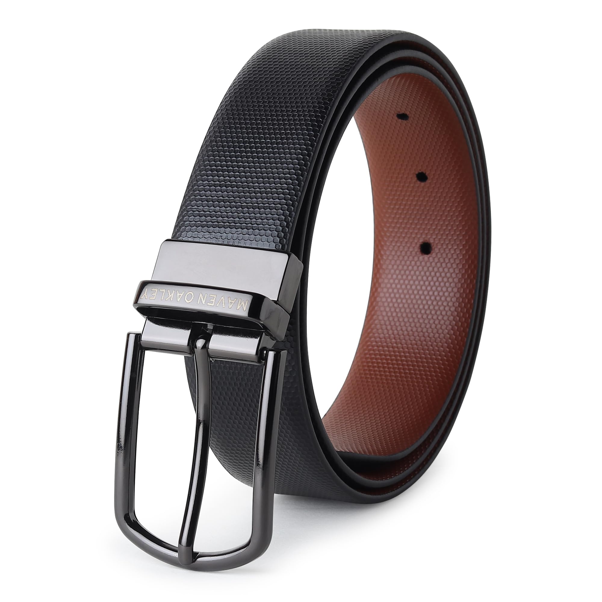 - Belts for Men Leather Original, Reversible Black & Brown Formal & Casual Italian Leather Belt with Solid Metal Curved Buckle