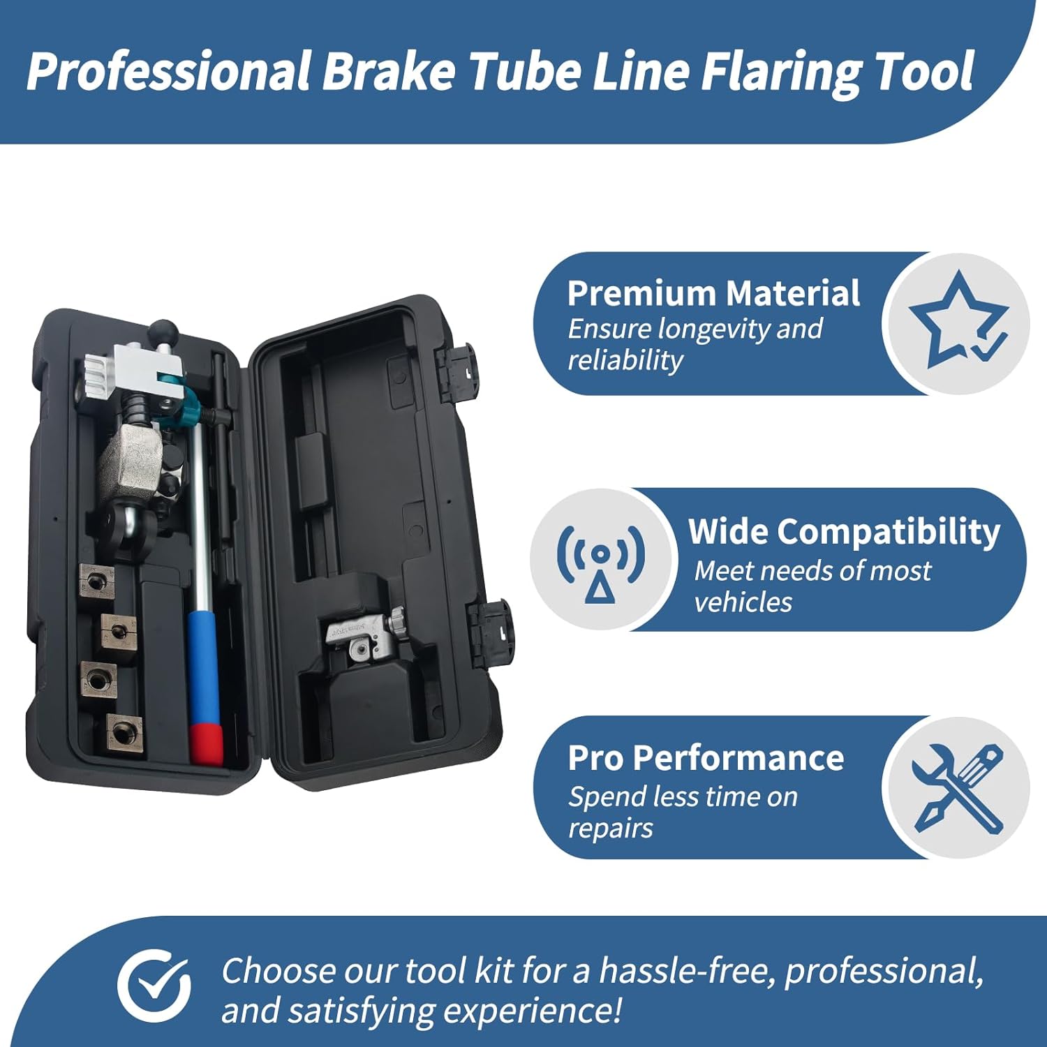 Professional Brake Line Flaring Tool 45 Degree Set Single, Bubble, Double Flare Tool Kit for Steel, Copper Tube