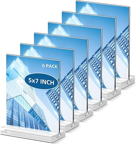 Miniatura 1 de PPH-Sisy Soporte de letrero acrílico de 5 x 7 pulgadas, soporte de exhibición transparente de doble cara, base gruesa y ampliada, en forma de T,