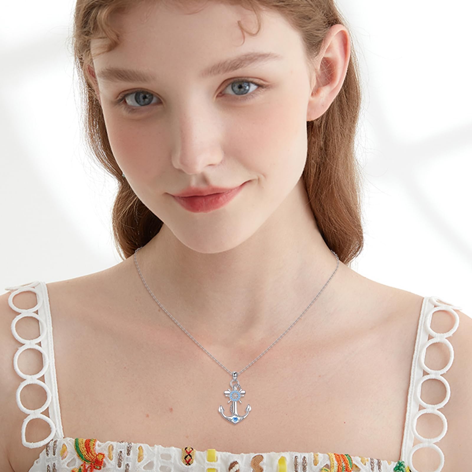 ONEFINITY Collana con ciondolo a forma di ancora, in argento sterling 925, con timone, idea regalo per donne e donne, Argento sterling, Nessuna pietra preziosa