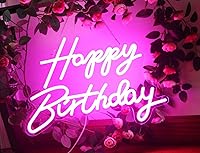 Vista 3 de Letrero LED de neón de feliz cumpleaños, luz nocturna, decoración de fiesta de cumpleaños, funciona con USB, color rosa, funciona con USB