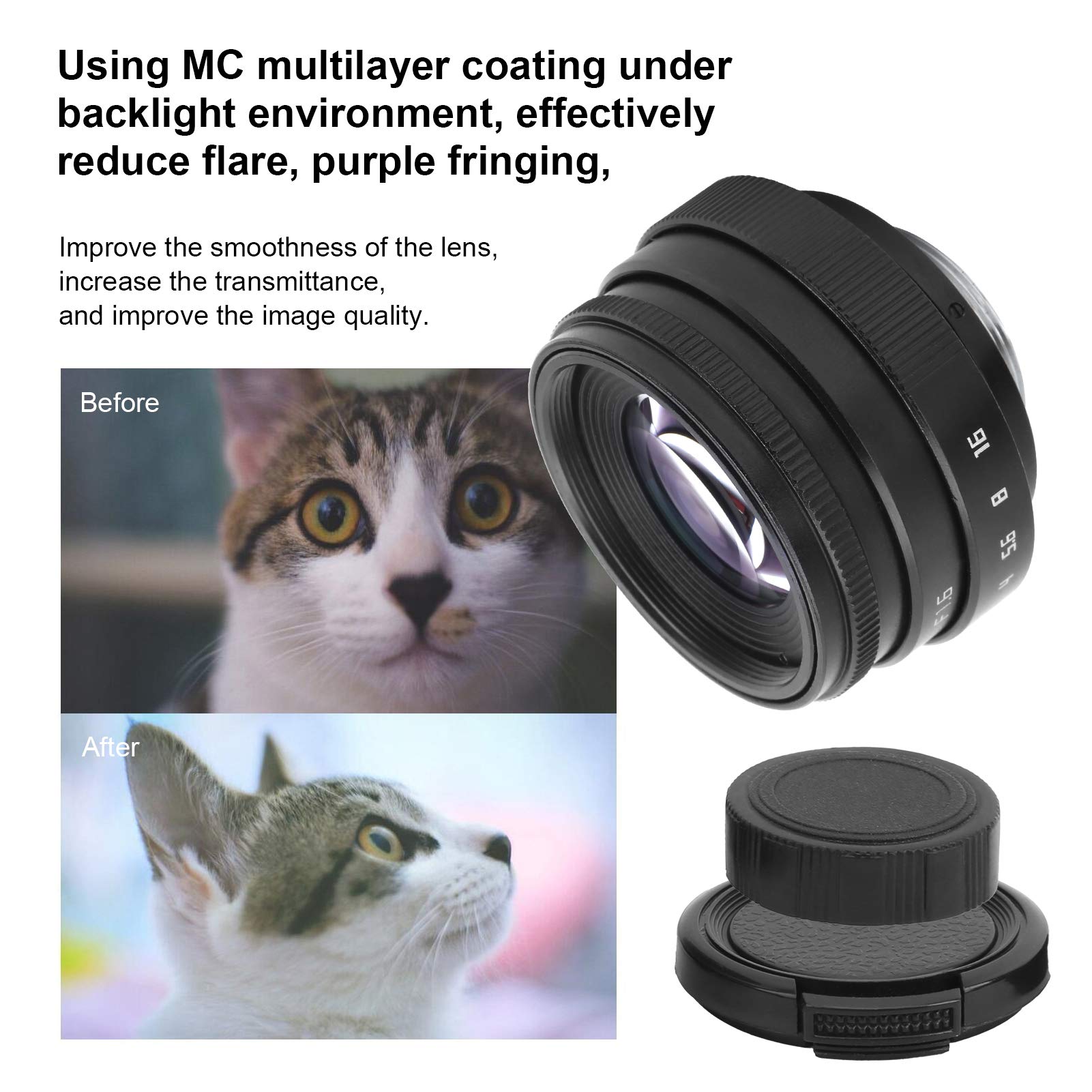 Obiettivo ad ampia apertura, attacco C F1.6 da 35 mm, vetro ottico in lega di alluminio, multistrato MC, messa a fuoco fissa manuale, accessorio per obiettivo fotocamera ritratto (nero)