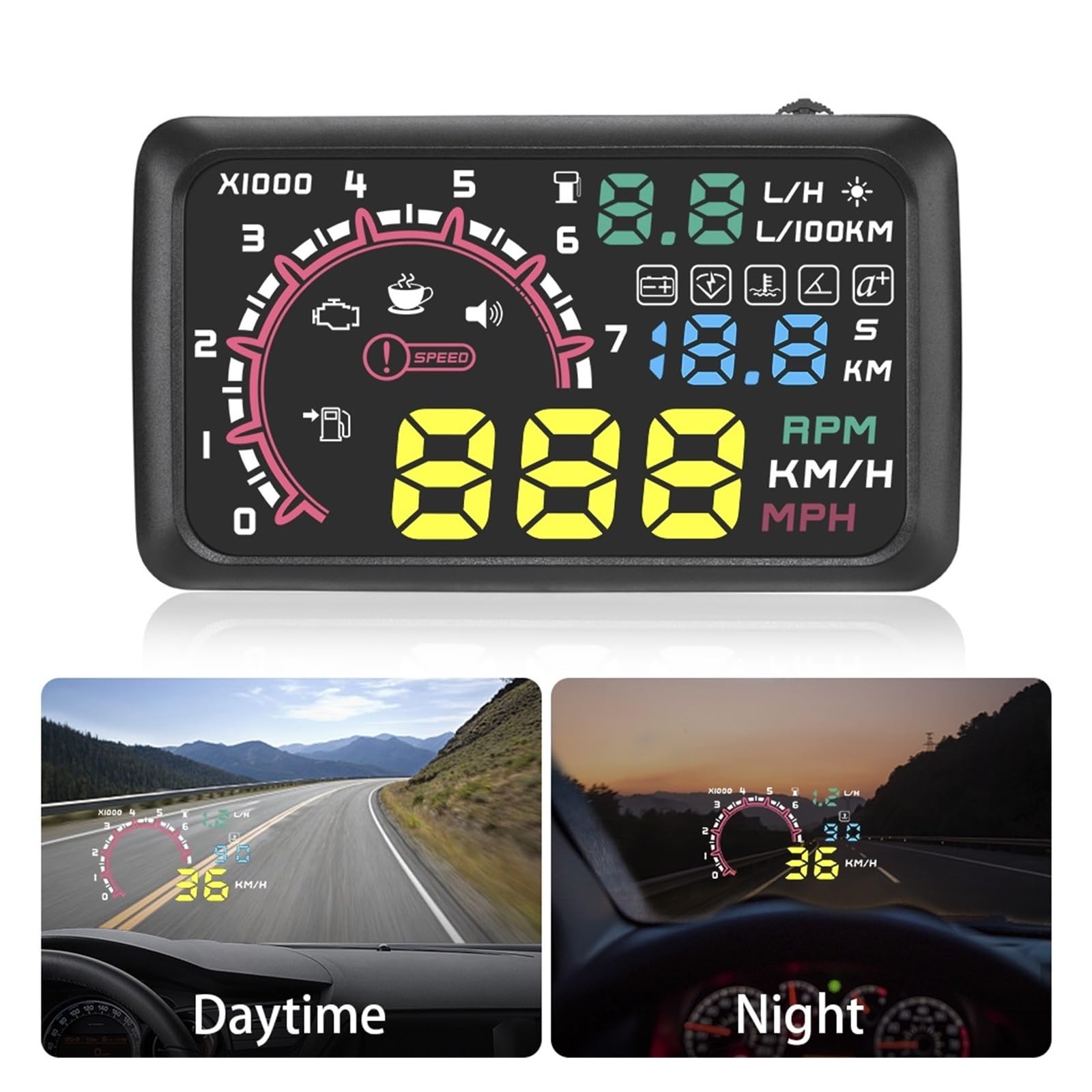 OBD2 HUD Pantalla Frontal De Coche LED Proyector De Parabrisas 5,5 "A8 Herramienta De Diagnóstico De Datos De Alarma De Voltaje 4" X6 Advertencia De Combustible De Velocidad