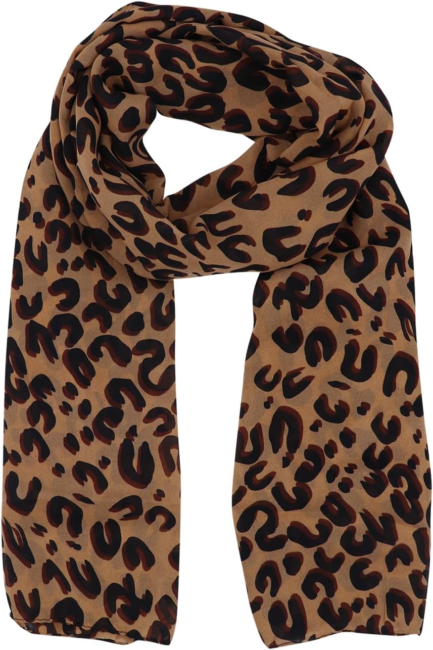 Women Fashion Chiffon Leopard Print Scarf Shawl Lightweight Silk Scarf Neck Wraps for Winter Autumn Spring