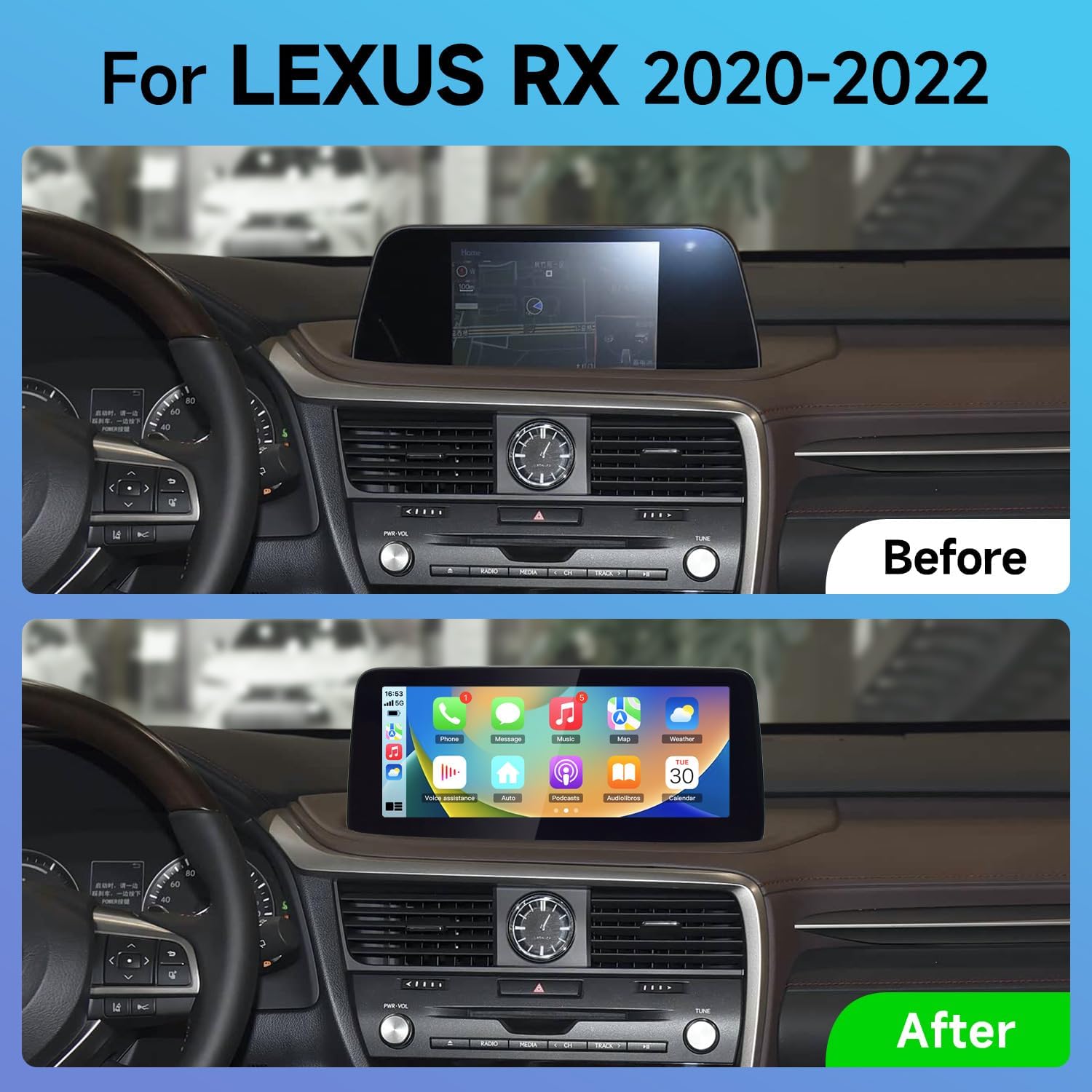 12.3 Inch Android 13 Touchscreen for Lexus RX RX300 RX350 RX450H from 2020 to 2022 Wireless CarPlay Android Auto GPS Navigation Radio Multimedia Player Bluetooth