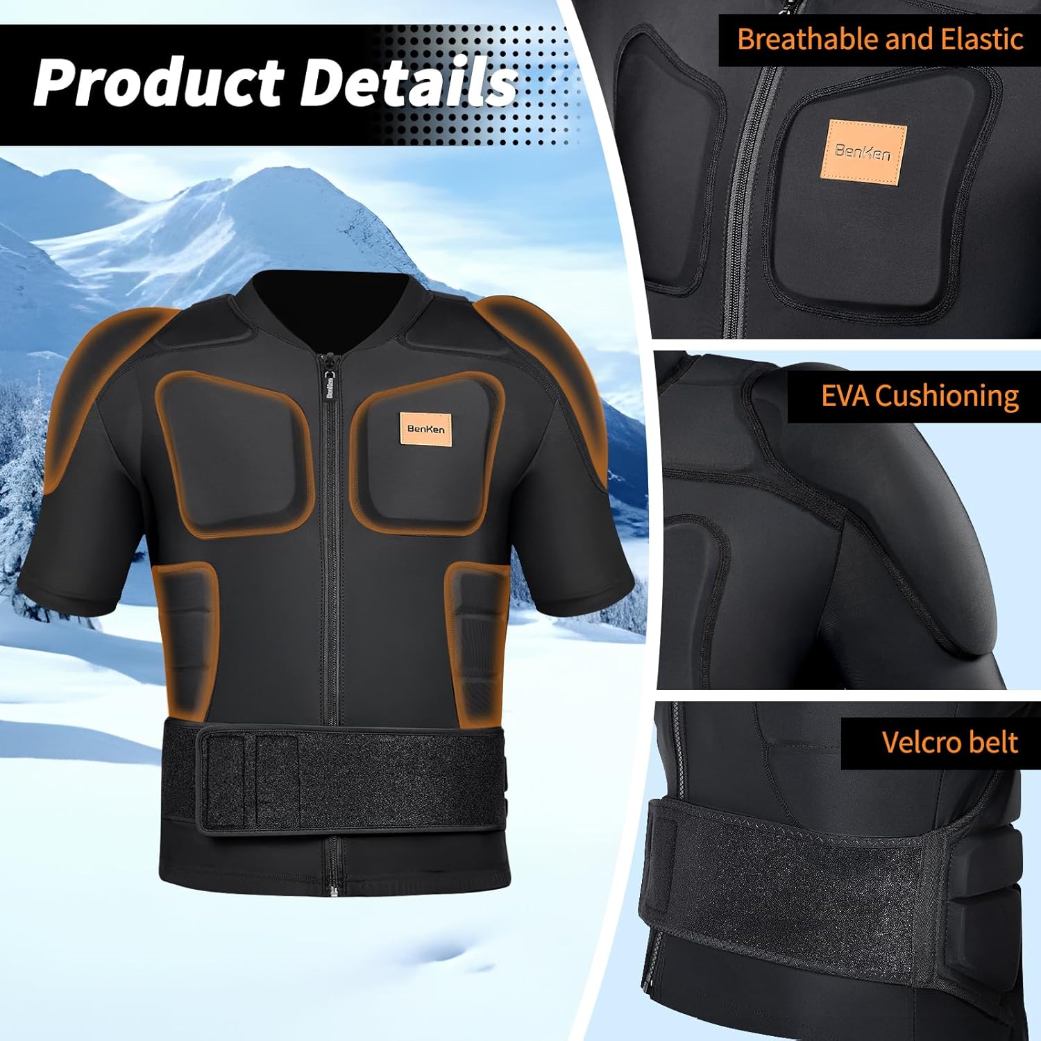 BenKen Men's Women's Professional Anti-Collision Sports Shirts, Protection of The Back, Motorcycle Protective Jacket for Skateboarding Skating Snowboarding Cycling - Image 3