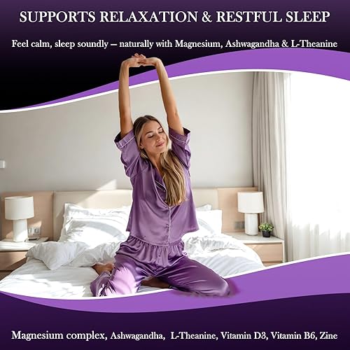 Miniatura 4 de Gomitas complejas de glicinato de magnesio para mujer, mezcla de magnesio 8 en 1 (glicinato, malato, citrato) con L-teanina, ashwagandha, vitamina