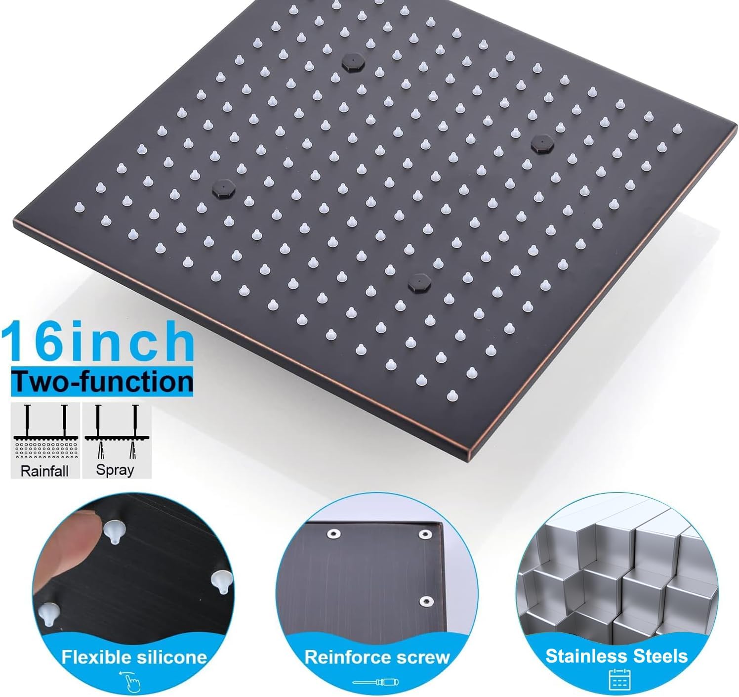 Rain Shower System Black Full Body Thermostatic Shower Head System with Flow-Adjustable Body Jets, Rain Fog Overhead Shower and Handheld Spray,Oil-Rubbed Bronze,16 Inch +6 Jets