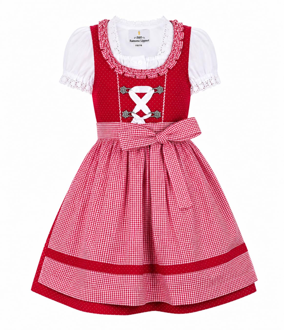 Ramona Lippert Kinderdindl Nele rot mit Bluse und Schürze, 3 teilig
