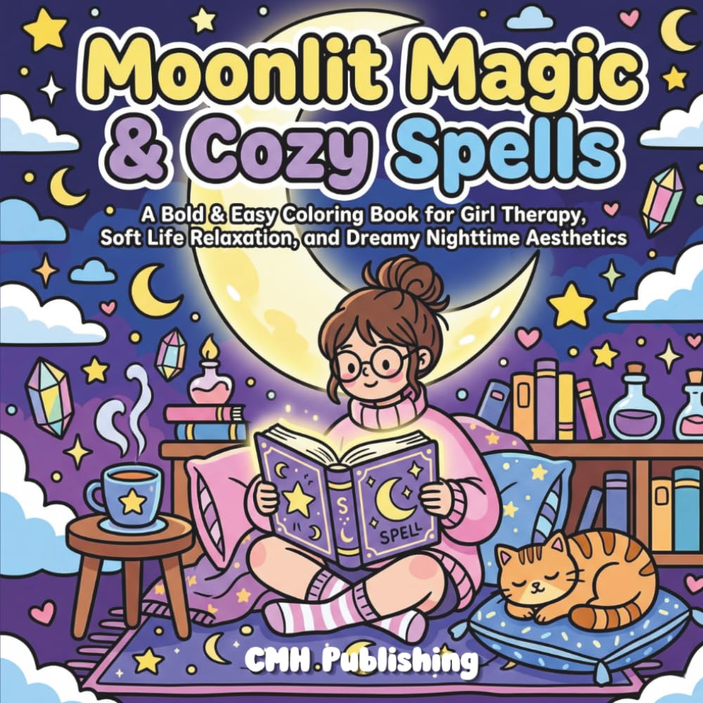 Moonlit Magic & Cozy Spells: A Bold & Easy Coloring Book for Girl Therapy, Soft Life Relaxation, and Dreamy Nighttime Aesthetics (Cozy Girl Life)