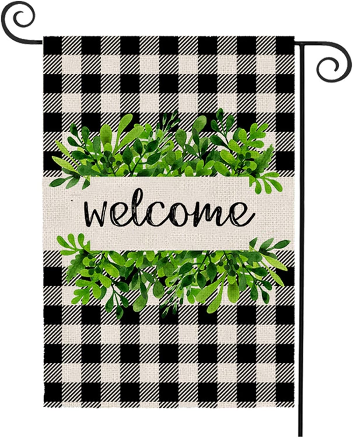 OuMuaMua Buffalo Plaid Welcome Garden Flag - Double Sided 12x18 Inch Wreath Yard Flag for Farmhouse Outdoor Decor