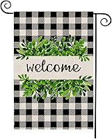 OuMuaMua Buffalo Plaid Welcome Garden Flag - Double Sided 12x18 Inch Wreath Yard Flag for Farmhouse Outdoor Decor