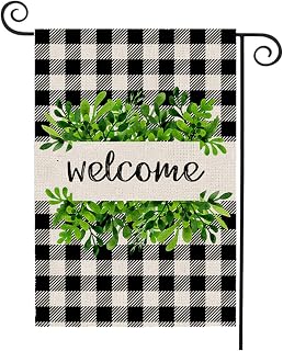 OuMuaMua Buffalo Plaid Welcome Garden Flag - Double Sided 12x18 Inch Wreath Yard Flag for Farmhouse Outdoor Decor