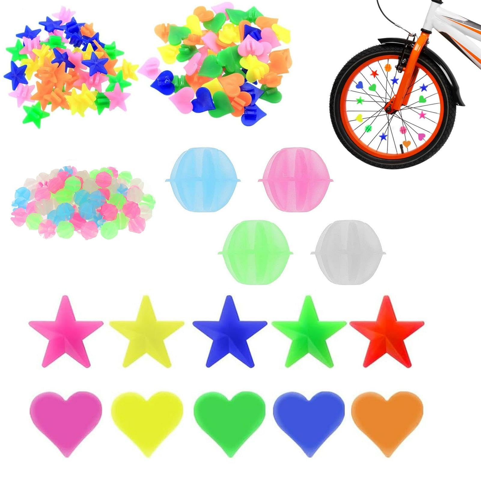 Plomveriq 252Pcs Colourful Bicycle Spoke Decorations, Reflective Spoke Lights, Fun Bike Spokes Beads Set, Multi-Shaped Cycling Accessories