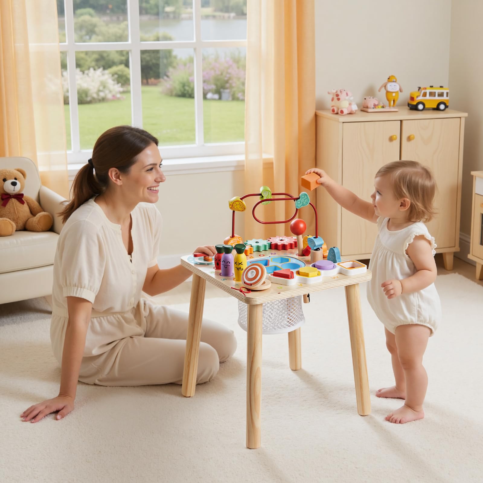 VEVOR Holz Aktivitätstisch, Montessori Spielzeug, 8-in-1-Lerntisch, Spieltisch Aktivitätstisch für Kinder ab 6 Monaten, Geburtstag, Weihnachten oder Kindertag, 6-36 Monate