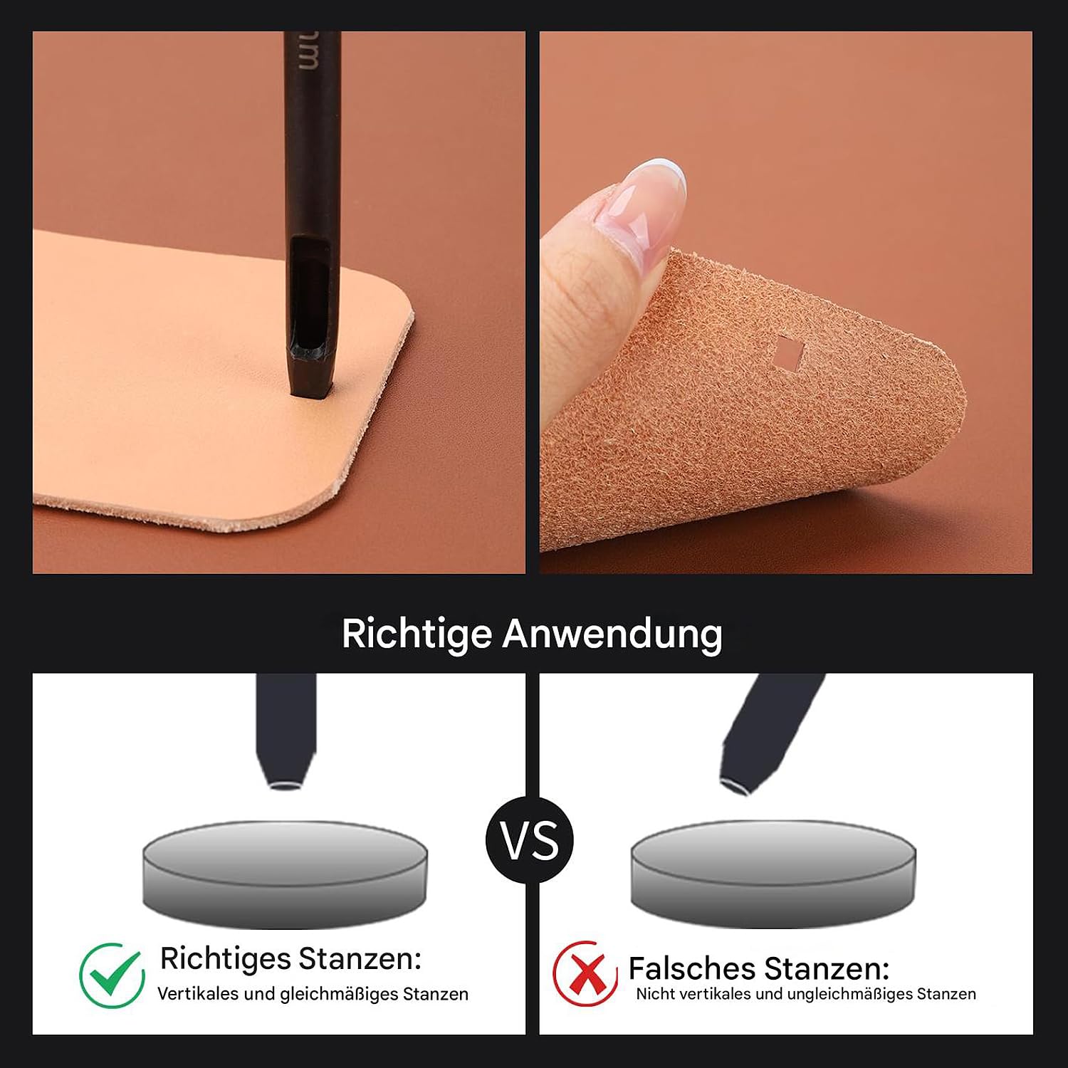 WUTA Quadratische Lochstanzer Leder, 10-teilige Kohlenstoffstahl Locheisen Set Für Gürtel, Uhrenarmbänder, DIY Lederhandwerk(2 * 2-15 * 15mm)
