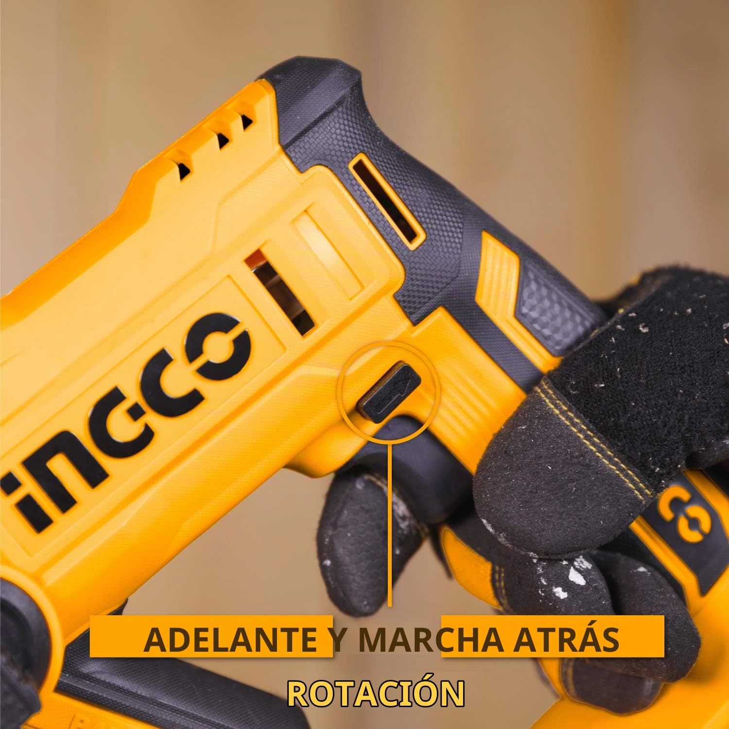 Martillo Perforador Inalámbrica INGCO 20V 4.0 Ah Batería Professional con 3 brocas SDS-Plus, 1.5J Φ13 máxi en hormigón, 2 en 1 rotación, luz LED