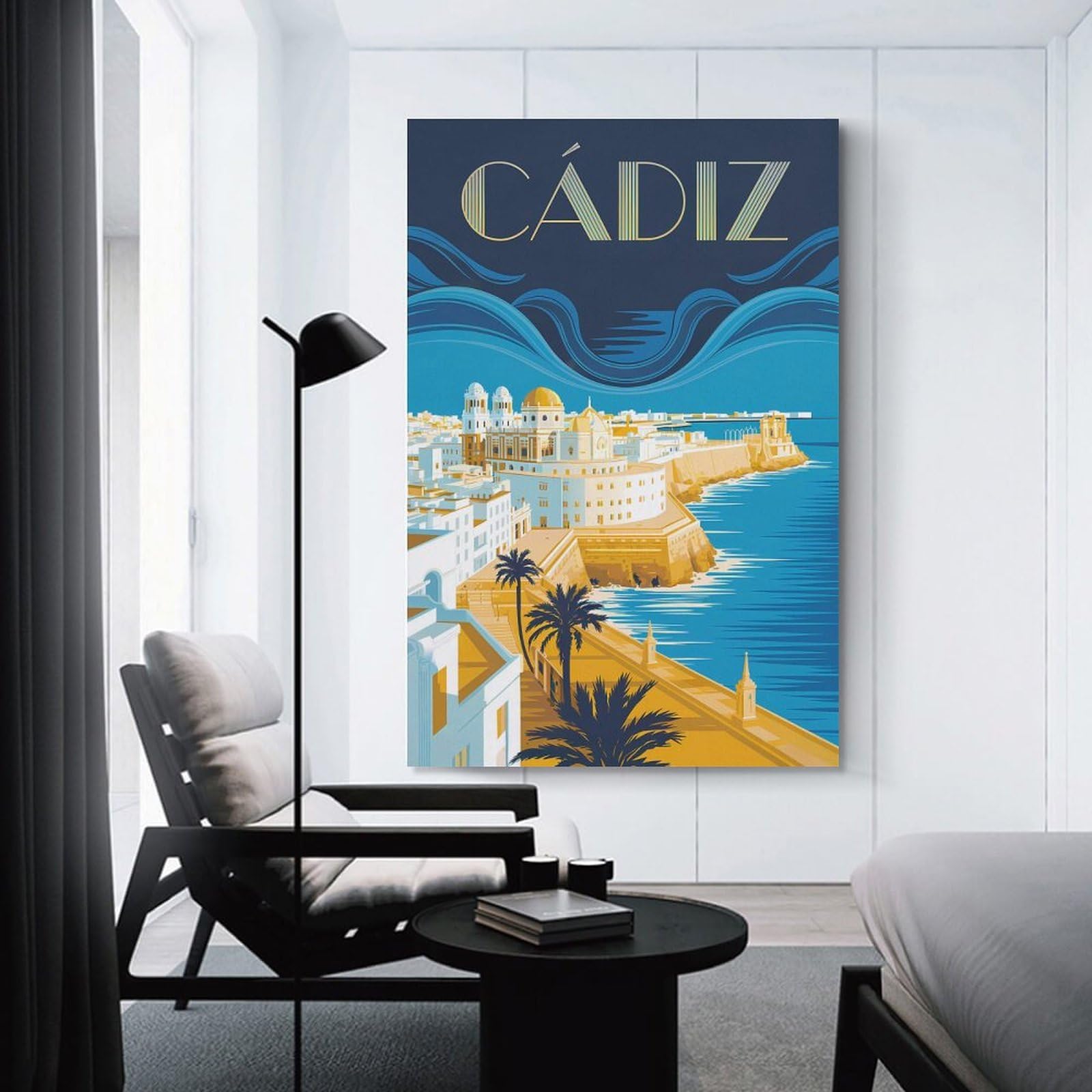Junmoney Canvas Art Print Cádiz Cityscape Travel, 24x36inch(60x90cm), for Gallery Wall Layouts in Home Or Office, A Versatile Canvas Print for Layering