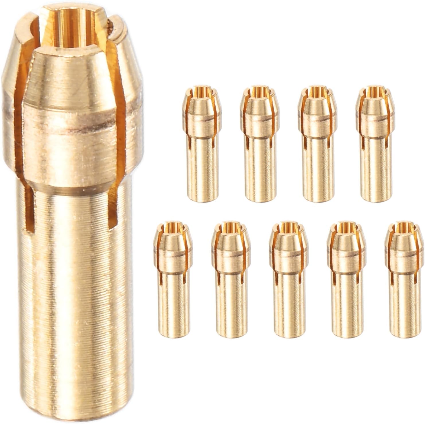 M METERXITY 10-Pack Brass Drill Chuck, 1/8 Inch/ 3.2 mm Collets Set Quick Change Replacement 4.8mm Shank Diameter for Rotary Tools/Electric Drills [Golden]