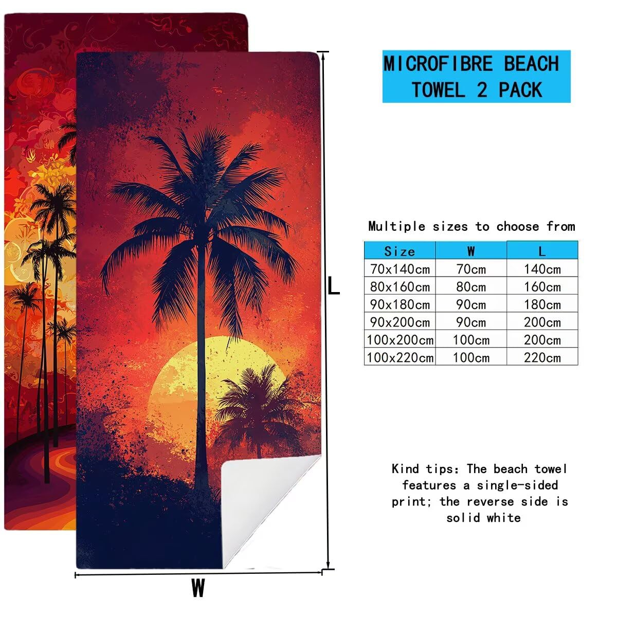 Telo Mare Microfibra, Telo Mare Grande 90x200cm 2 Pezzi, Asciugamano Palestra Donna Asciugatura Rapida, Antisabbia Asciugamano Microfibra, Leggero Asciugamani Palestra per Regalo (Paesaggio) -4220
