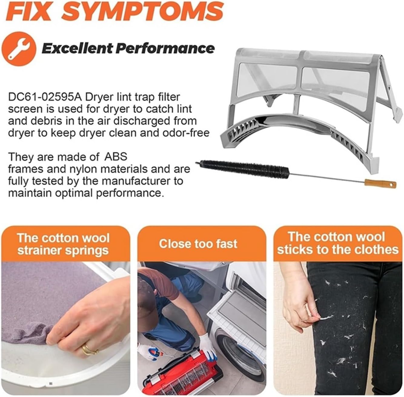 A78U-DC61-02595A Dryer Lint Filter Case Screen With Clothes Lint Vent Trap Cleaner Brush,Compatible For Samsung,Dryer - 2069505