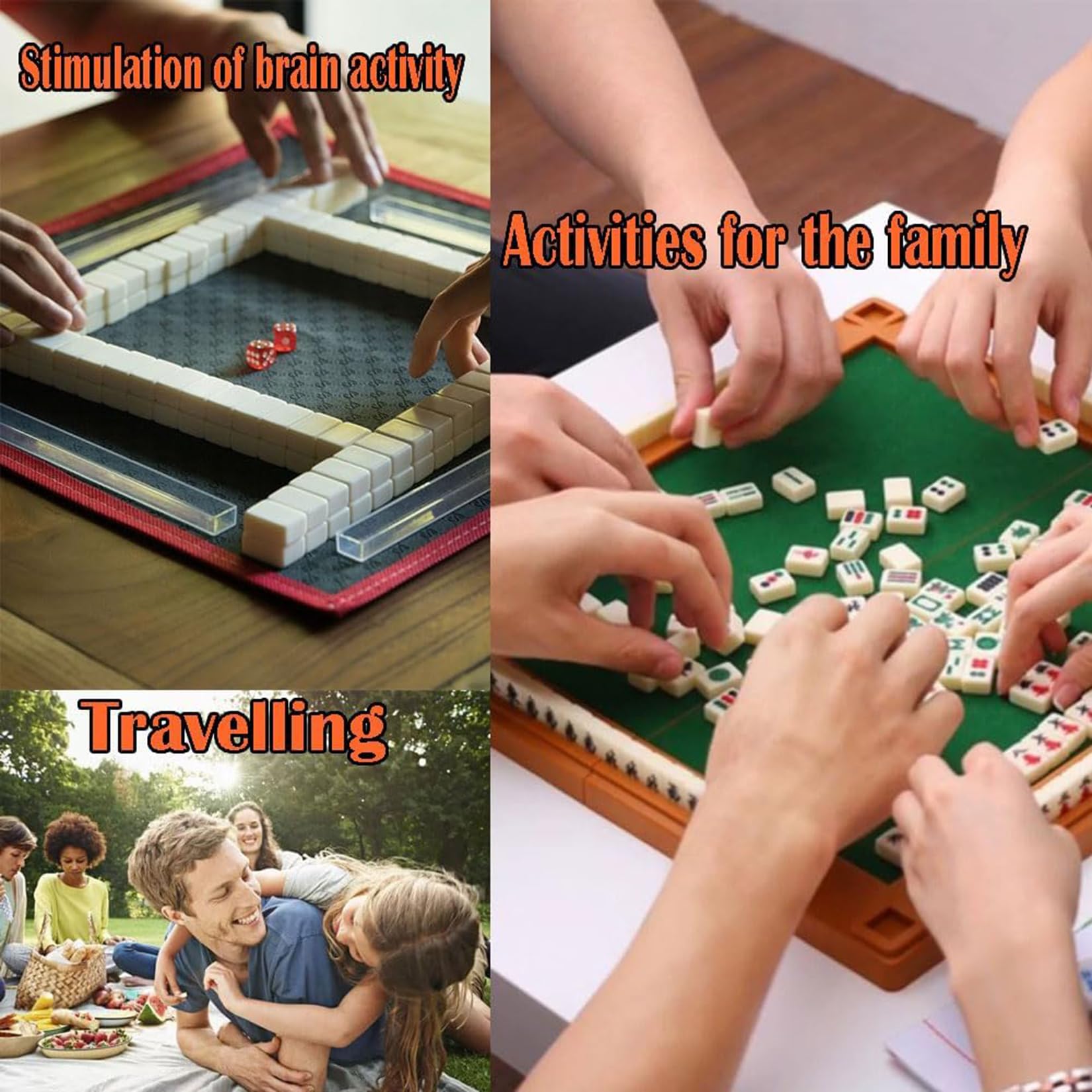Mini Mahjong przenośna gra planszowa Majong, zestaw 144 kamyczków dla rodziny, w podróży, gra planszowa (styl podstawowy)