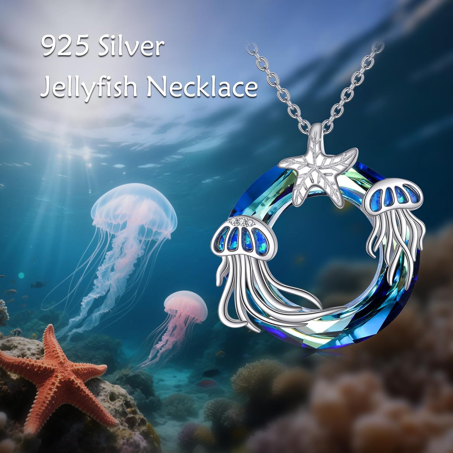 Jellyfish Necklace S925 Sterling Silver Crystal Jellyfish Pendant Ocean Necklaces Jewelry For Women Lover Beach Gifts - Image 4