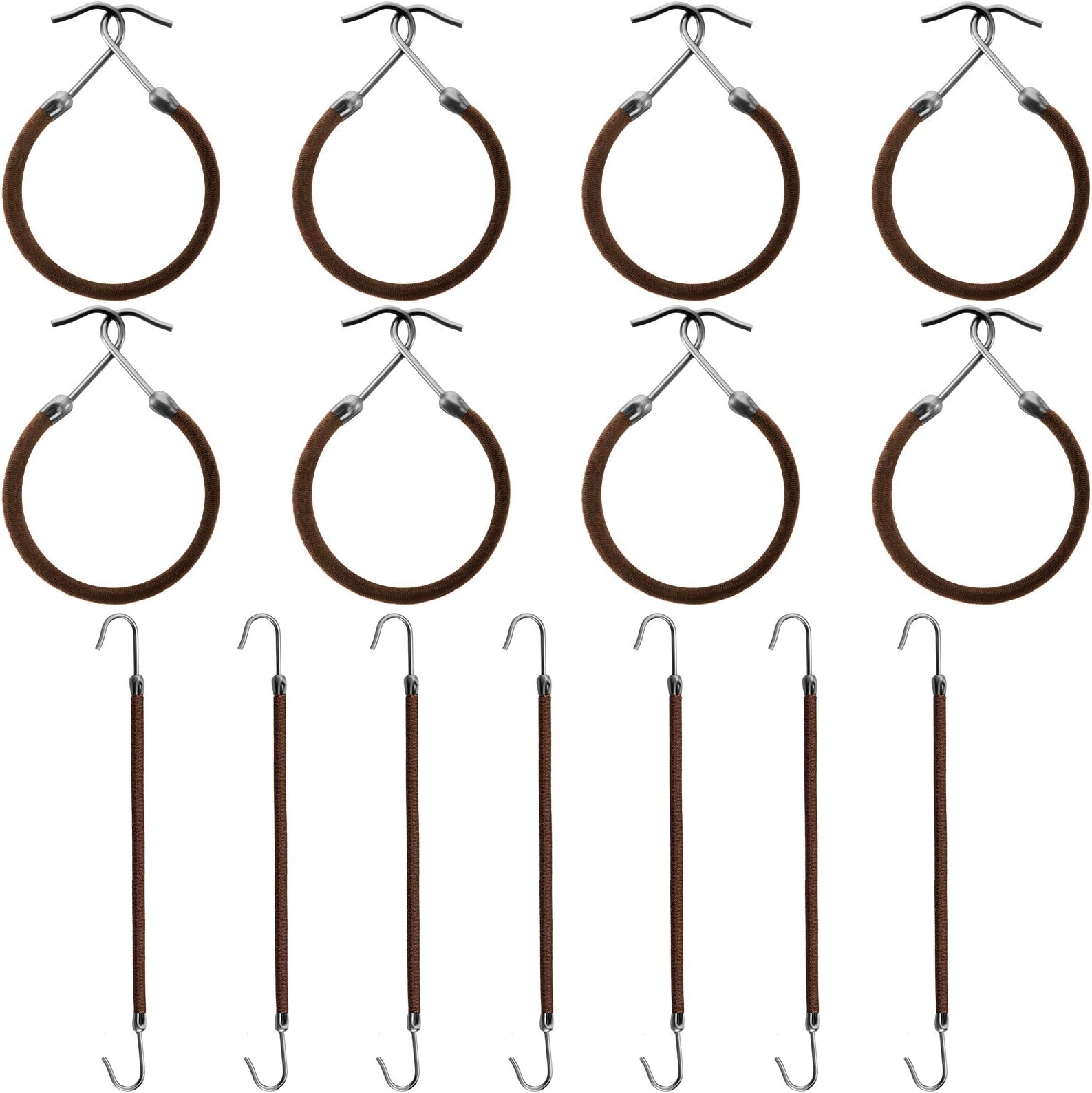 Hotop 15 Pieces Elastic Hook Hair Tie Styling Ponytail Holder Hooks Hair Cord (Brown)