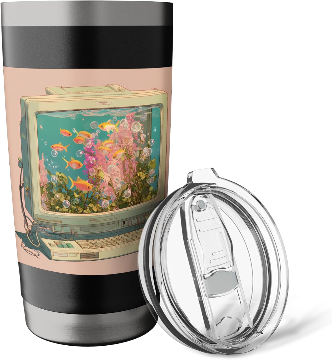 Y2K Retro Computer Monitor Aquarium Goldfish Art Stainless Steel Insulated Tumbler image 5