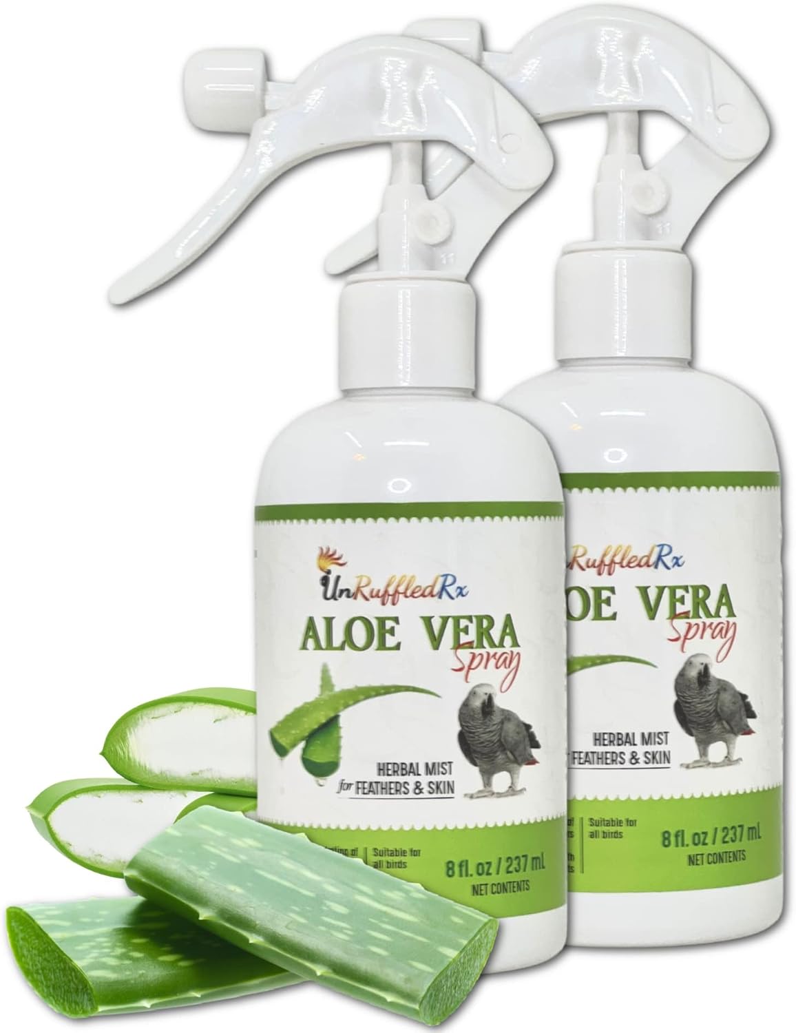 UnRuffledRx Aloe Vera Bird Spray for All Birds – Soothes Itchy Skin & Feather Plucking – 8oz Odor-Free Mist, Safe if Ingested, Daily Use Bird Mist, Softens Feathers, Natural Formula – Made in USA