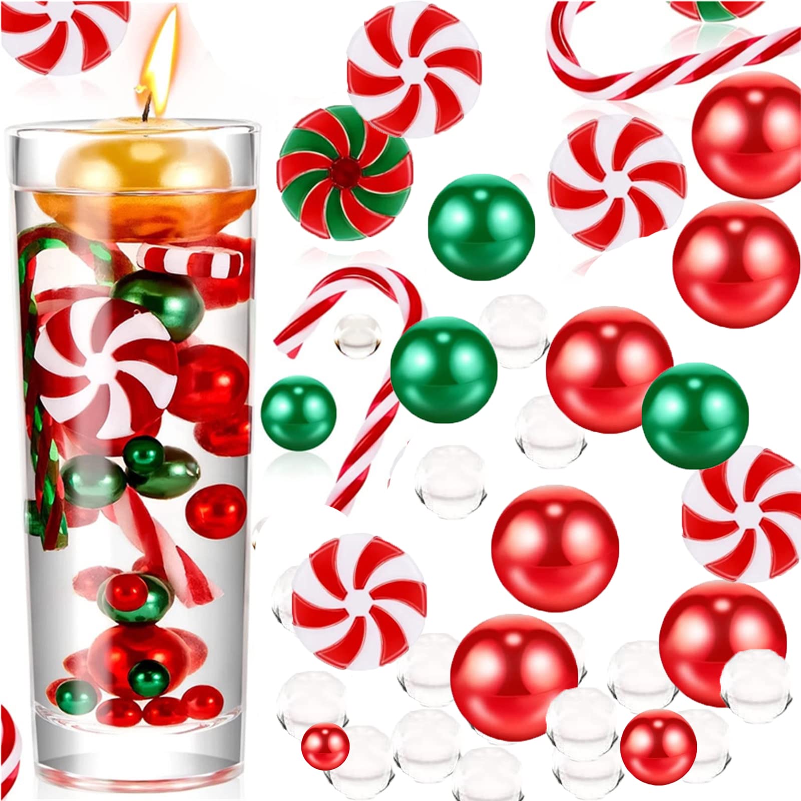 Utoimkio 7065 Pieces Christmas Vase Filler Floating Pearls for Christmas Candyland Pearl Water Gels Beads for Vase Filler Wedding Birthday Party Table Decorations