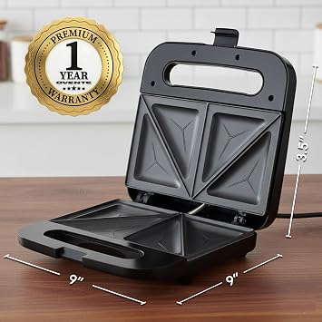 OVENTE Electric Sandwich Maker with Non-Stick Plates, Indicator Lights, Cool Touch Handle, Easy to Clean and Store, Perfect for Cooking Breakfast, Grilled Cheese, Tuna Melts and Snacks, Black GPS401B
