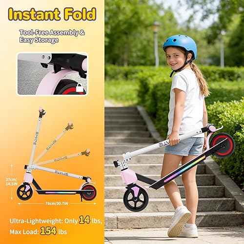 Miniatura 3 de SIMATE Electric Scooter for Kids Ages 6-14, LED Display & Colorful Lights, Foldable Kids Electric Scooter, 40 Mins Max Riding Time & 8.7 MPH Safe
