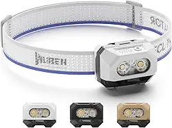WUBEN Farol de LED H4 recarregável, lâmpada de cabeça super brilhante de 800 lúmens, farol IP68 à prova d'água com sensor de movimento, lanterna de farol de 10 modos com luz vermelha, para acampamento