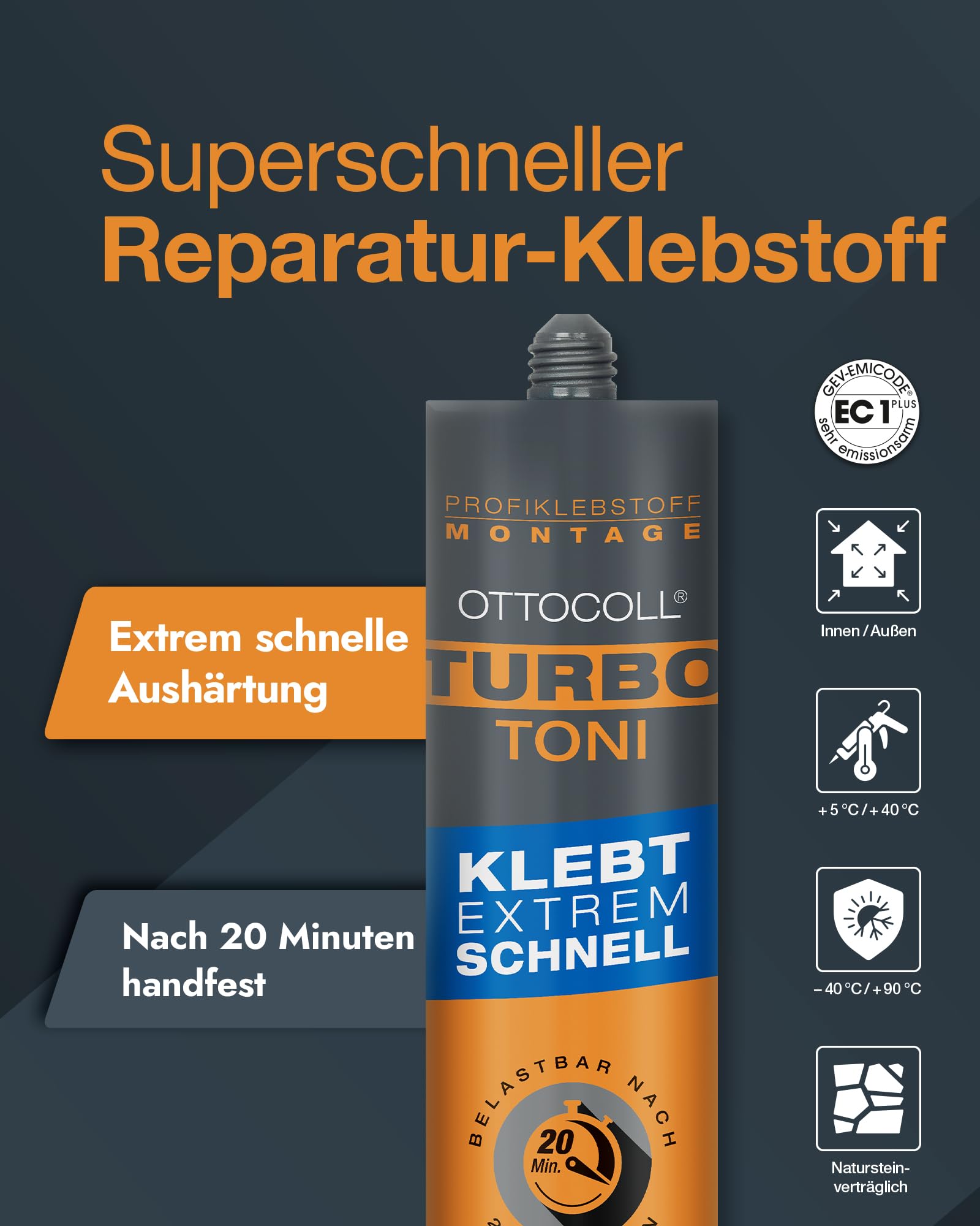 12 x OTTO-COLL TURBOTONI biały 290 ml – klej hybrydowy 1K, super szybki, elastyczny, do drewna, metalu, kamienia, płytek, wewnątrz i na zewnątrz