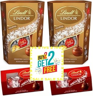 Lindt Lindor Assorted Chocolates Box - 137G - Pack Of 2 & Get Two Trio Milk 37.5G Free Special Gifts For Valentines Day, 900 Gram