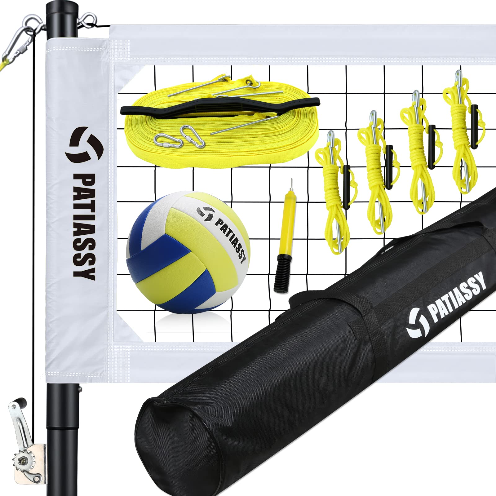 Patiassy Portable Outdoor Volleyball Net with Poles and Winch System