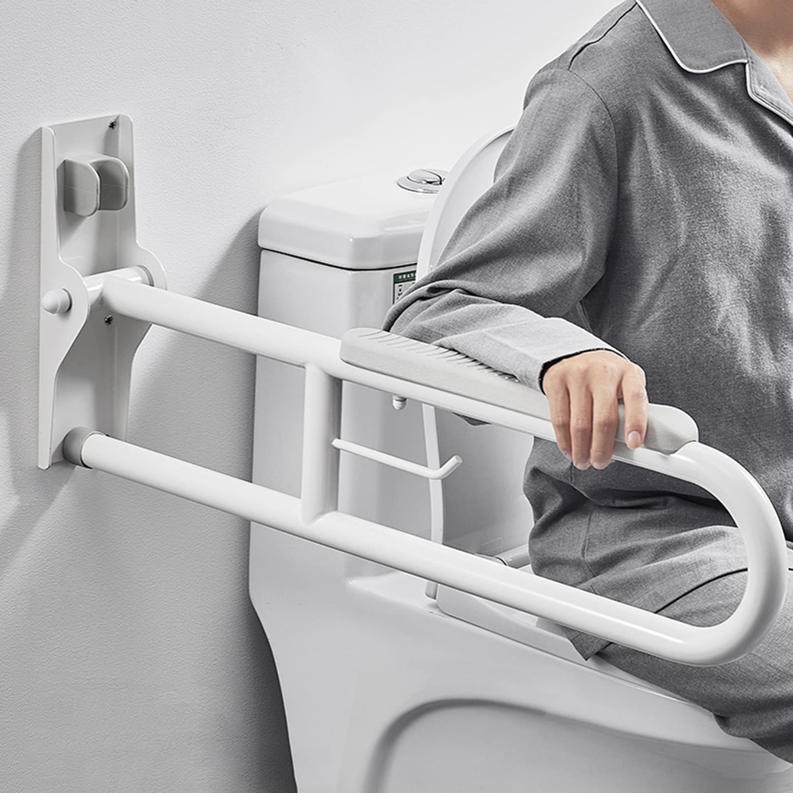 80CM Haltegriff Safe Wandstützgriff Klappbar WC Rutschfeste Stützklappgriff Sicherheits Aufstehhilfe mit Toilettenpapierhalter für Schwangere ältere Menschen und faltbare Haltegriff(70cm/80cm) (80cm)